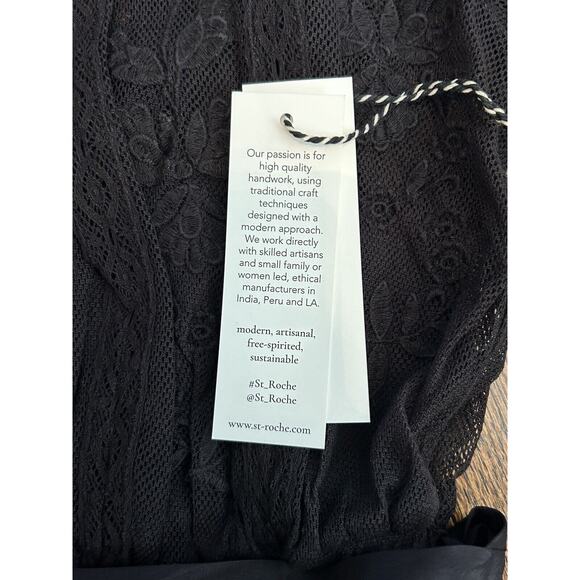 St. Roche Leith Lace Floral Embroidered Midi Dress Black Size 0 Puff Sleeves NWT - Picture 9 of 14